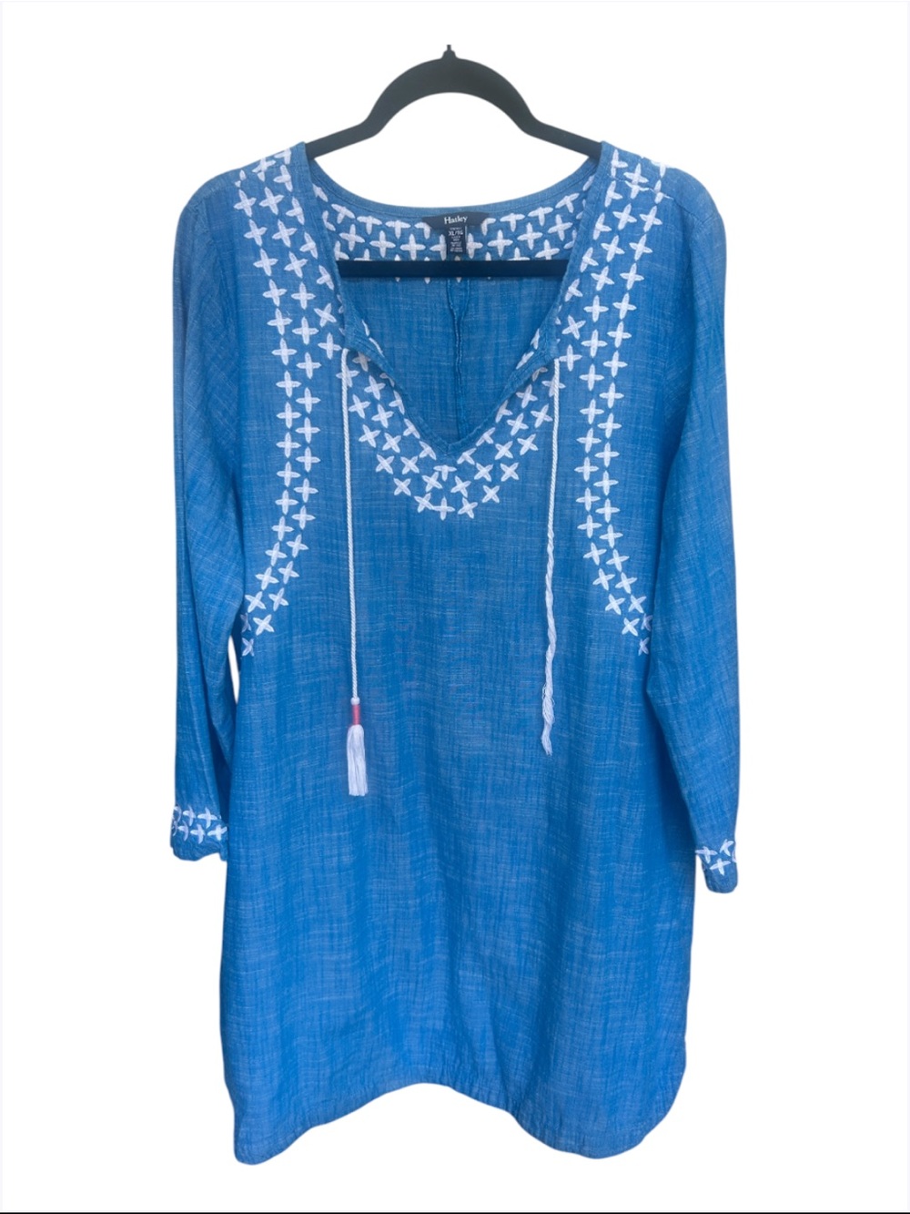 Hatley 100% Organic Cotton Embroidered Chambray Tunic Blue Dress XL